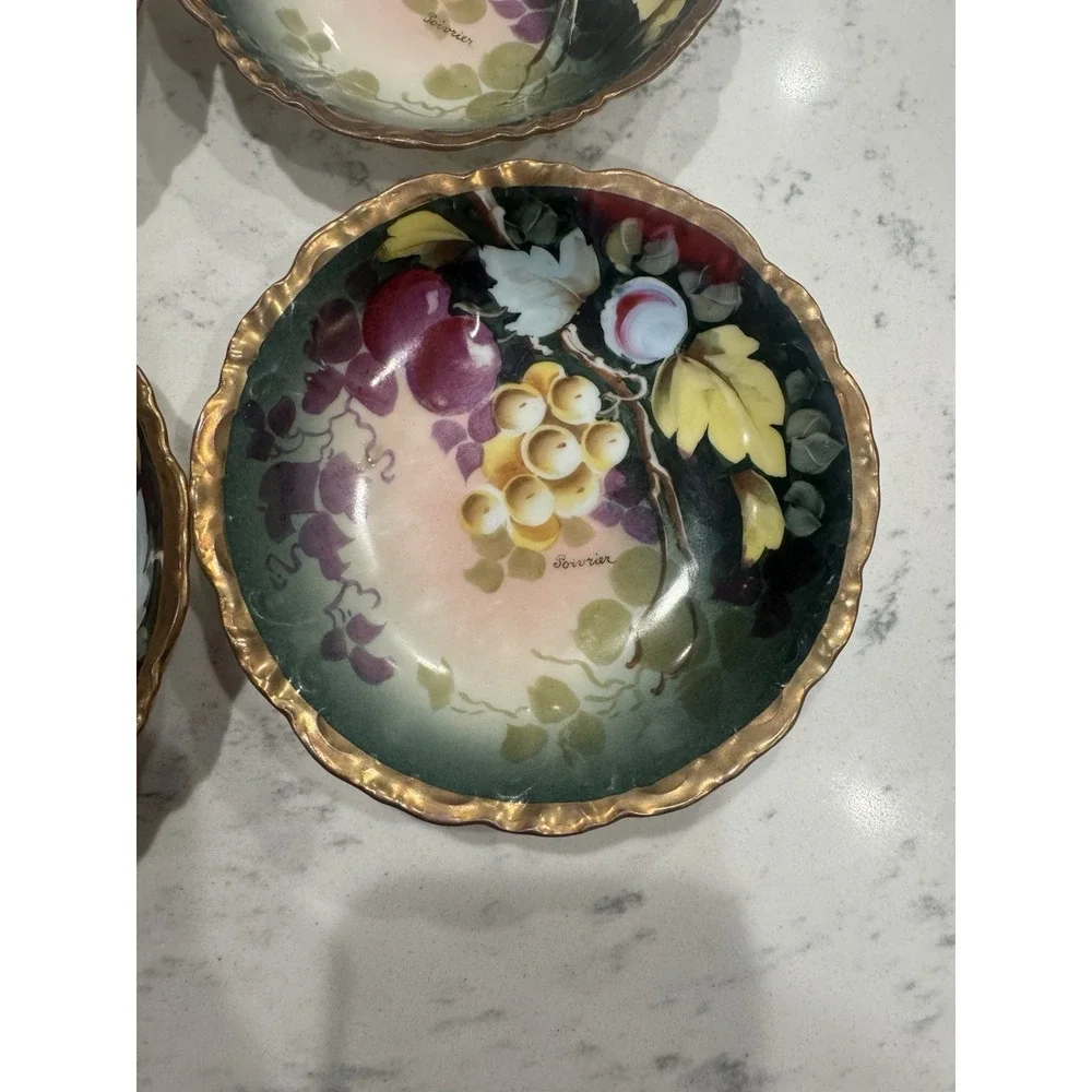 Set of 4 Antique Hand Painted Porcelain Bowls Made In Austria. Gold Trim, Signed